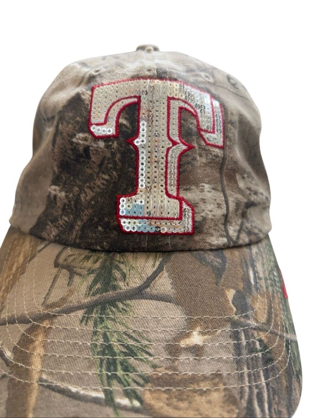 Texas Rangers Camo Baseball Cap Sequin “T” Adjustable Strap Hat